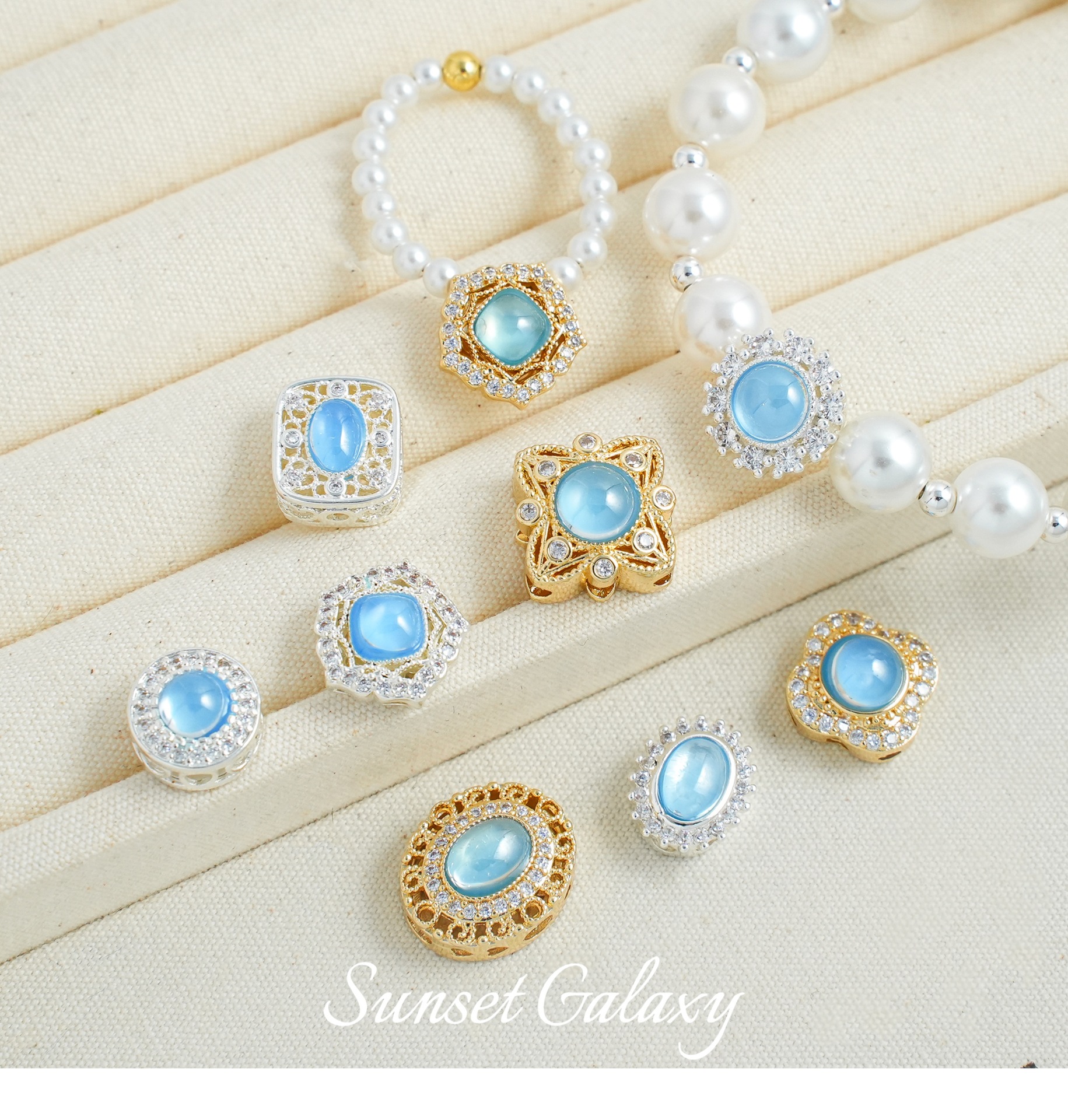18k Gold Plated Aquamaro Jewelry Beaded Handmade Beaded DIY Material Bracelet Necklace Jewelry Material Accessories