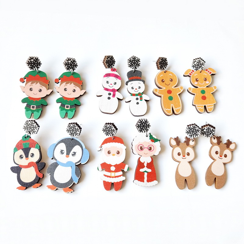 Exaggerated Cartoon Character Wood Printing Womenu0027S Earrings 1 Pair
