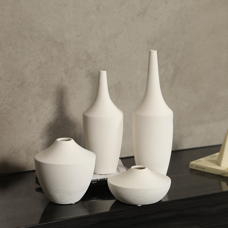 Ins blanco nórdico delgado jarrón de cerámica sala de estar flor seca flor de decoración porche ornamentos floral al por mayor