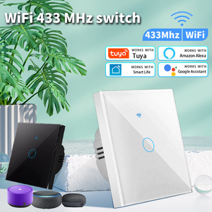 Tuya Wifi Smart Touch Switch Us Standard European Standard Single Zero Fire Universal Tempered Glass Dual-Mode Panel Rf433