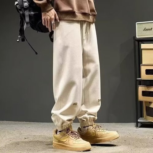Burlap-bound ankle men's spring and autumn fashion brand loose sport pants with embroidery and drape casual pants
