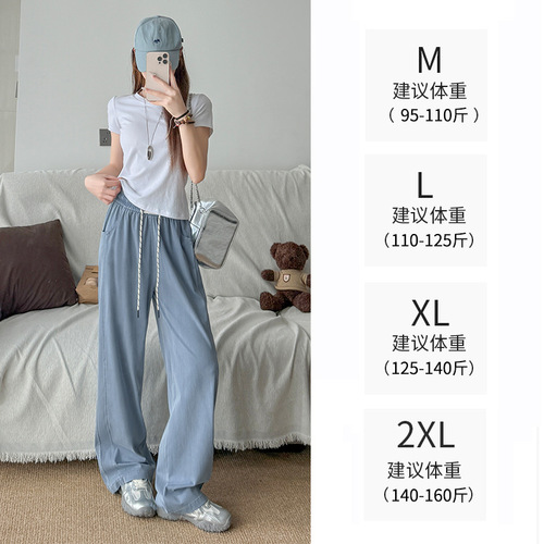 Turnip Uncle Tencel Jeans for Women - Summer Thin Model, Elastic Waist, Small Figure, Draped Wide Leg, Ice Silk Straight Leg Pants