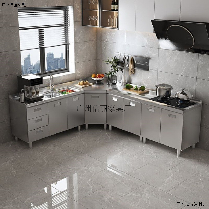 304 Stainless Steel Cabinet Home Kitchen Stove Cabinet Cupboard Dishwashing Integrated Simple Stainless Steel Cabinet Sideboard