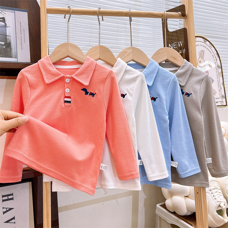 Camiseta de manga larga para niños, algodón puro, nuevo estilo de otoño, camisa POLO para niños, capa base para bebés, tops para niñas, ropa infantil al por mayor