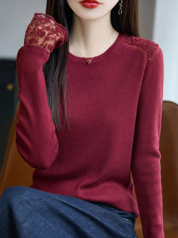 【厂家直供】时尚纯色圆领毛衣针织衫女百搭显瘦打底上衣秋季薄款|undefined