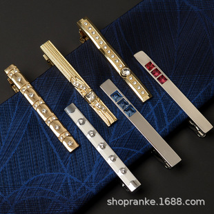 Spot High-Quality Men's Tie Clip Silver Gold Diamond-Encrusted Formal Fashion Security Accessories Pin Buckle Factory Wholesale