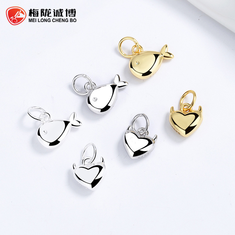 S925 sterling silver Christmas jewelry little devil love fish diy accessories cute simple glossy necklace pendant