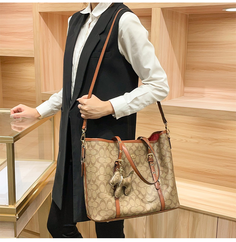 Túi tote da thật nữ đáy rộng phong cách Hồng Kông — nâu chi tiết 4