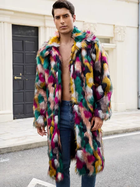 F1010 European and American Cross-Border Men's Imitation Fur Lapel Outwear Export Autumn and Winter New Colorful Warm Outwear for Men