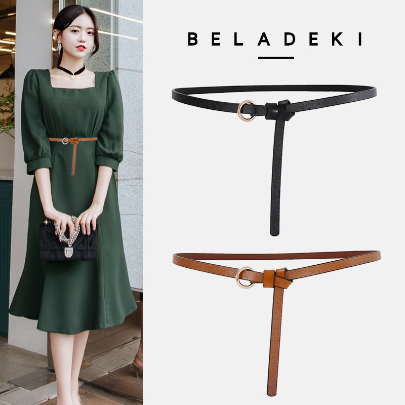Circle Belt Women's Thin Leather Retro Casual Knot Thin Belt Korean Dress Decorative Belt Taobao Hot Sale