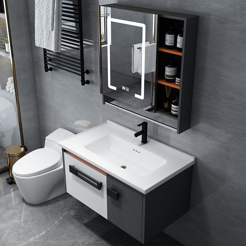 Mueble de baño combinación integrado de madera maciza de cerámica lavabo baño 60708090100CM pequeño apartamento mesa de lavado