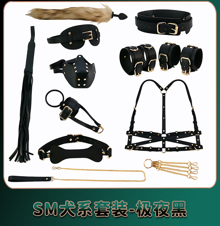 Jiuai SM Couples Play Set with Oral Ball and Anal Plug, Black PU — detail image 31