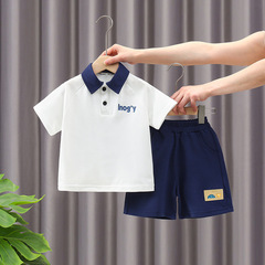男童夏季套裝2024新款洋氣短袖T恤兒童時髦polo衫半袖t男寶兩件套
