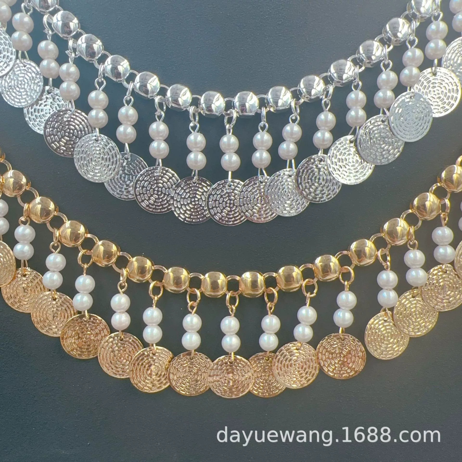 Metal accessory, ethnic chain pearl with tassels, DIY