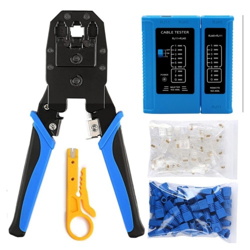 Full-featured kit: Category 7 Cat7 crystal-head network cable pliers, Super Category 6 butterfly clips, through-hole crystal heads, and 8P network crimping tool