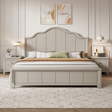 北欧灰色全实木床现代简约1.8米双人床1.5主卧公主美式床高箱储物