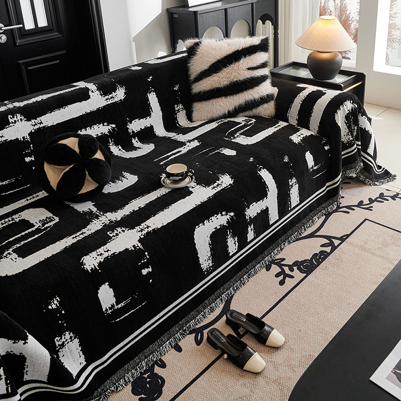 Blanco y negro nieve sofá cubierta antideslizante anti-sucio anti-gato arañazo toalla de sofá de una sola pieza de cuatro estaciones cubierta de sofá universal