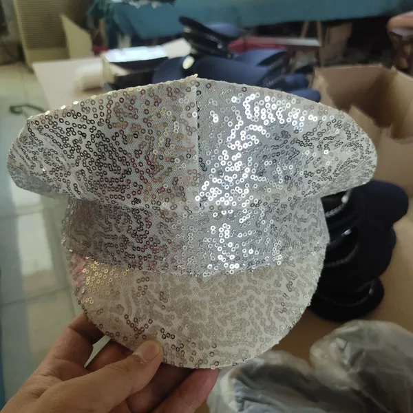 Colorful Handmade Rhinestone Sequins Big Cap Stage Cap Party Hat Sequins Cap Mariners Cap Navy Cap