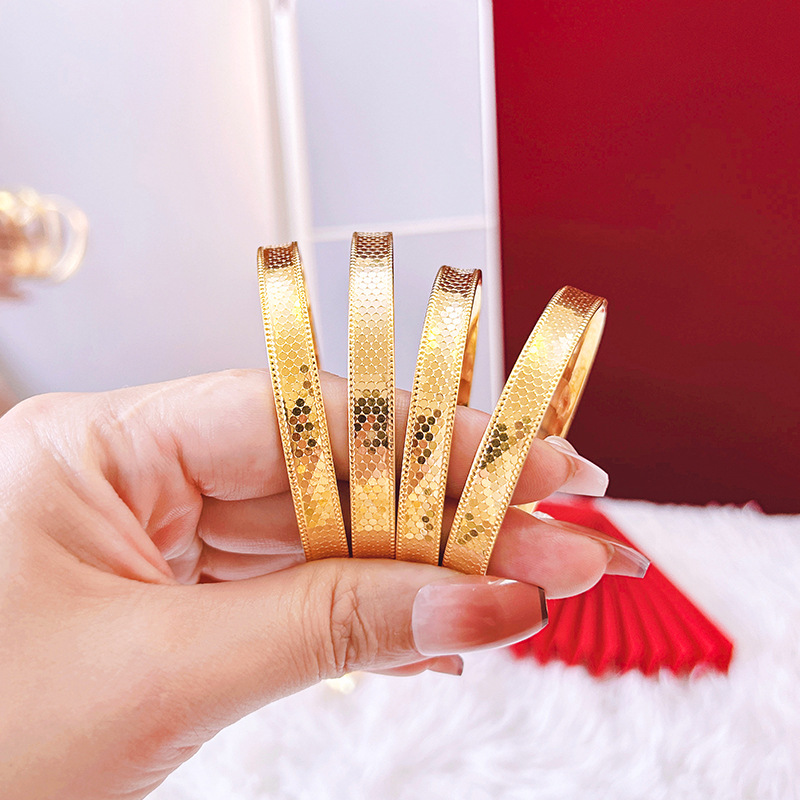 Pulsera de oro de arena brillante dragón de oro escala Polka Dot patrón hombres y mujeres multi-especificación estilo antiguo patrimonio artesanía pulsera de estilo nacional fábrica al por mayor