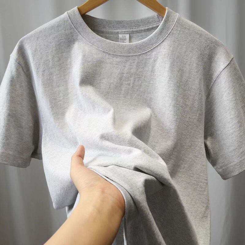 Cotton heavyweight T-shirt men's hemp gray 180g Joker cotton short sleeve women's T cloud gray simple solid color quality light gray