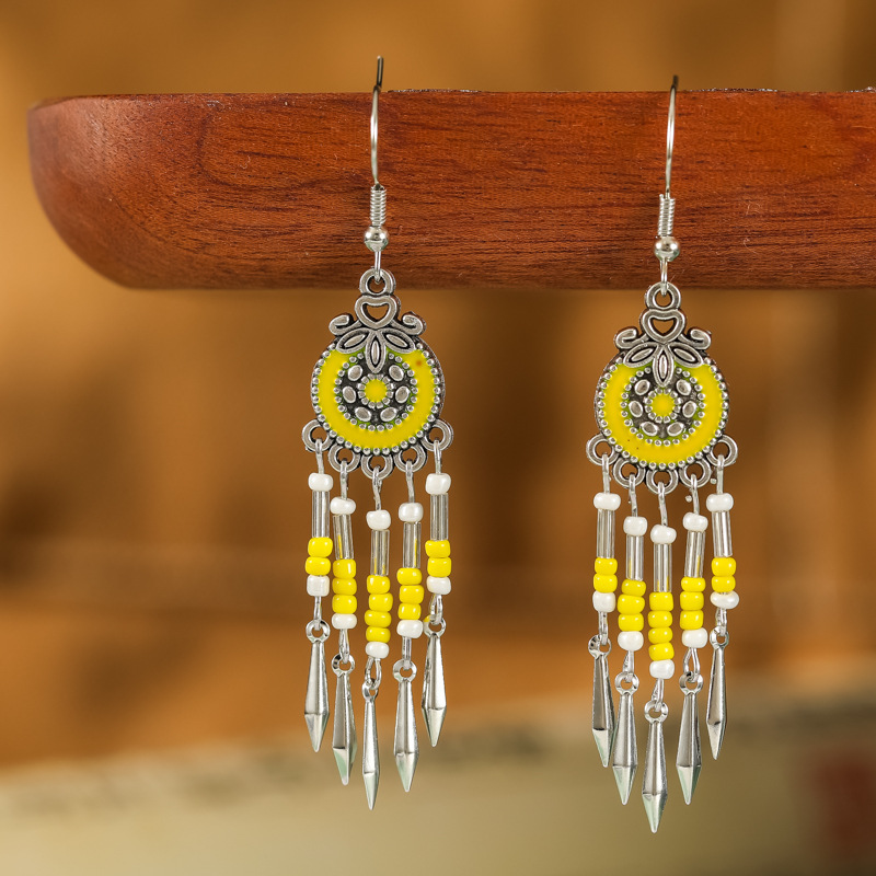 Small Short Bohemian Earrings, Retro Round Rice Bead Earrings, Your Tixi Yi Daisy Jewelry