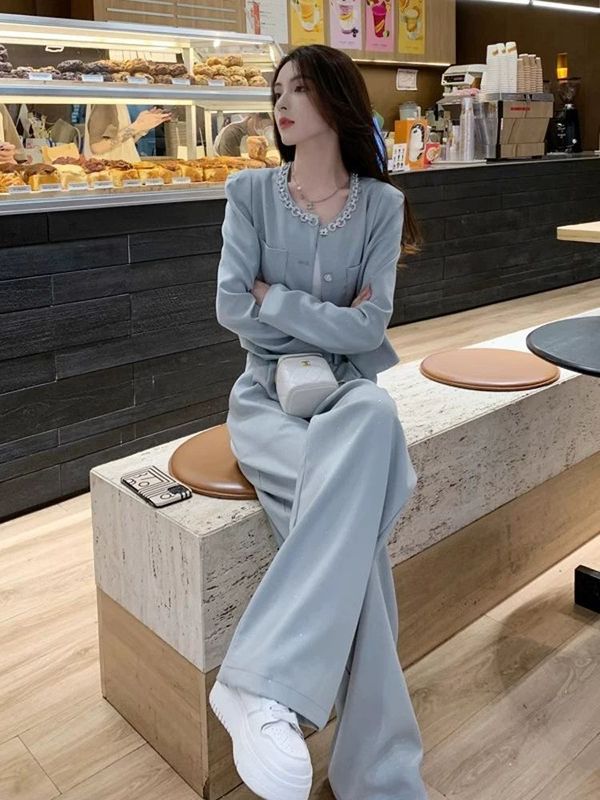 早秋穿搭一整套女装职业小香风减龄气质网红炸街阔腿裤两件套显瘦|undefined