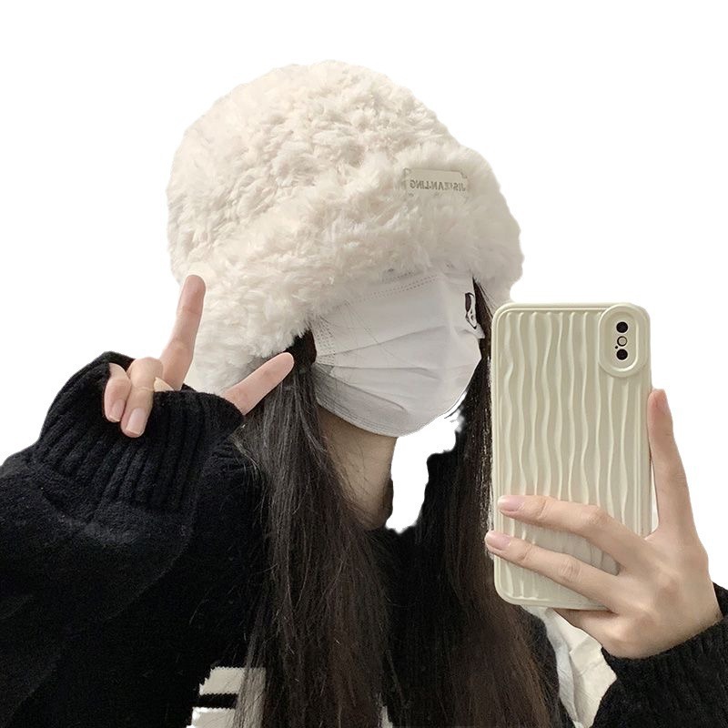 가을 겨울 여성용 모직 모자, 다용도 니트 머리띠, 작은 얼굴, 따뜻한 흰색 플러시 방한 모자, 큰 머리 둘레