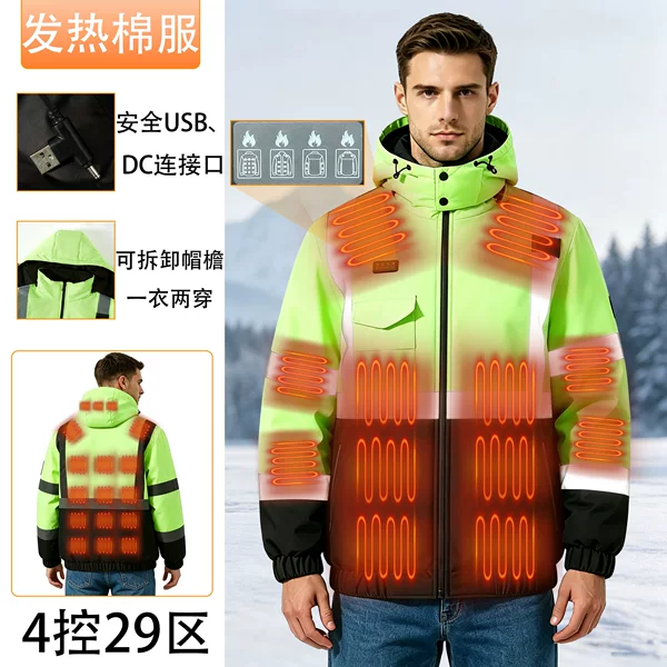 2026 New Winter Thickened Thermal Reflective Strip Cotton Jacket for Men Outdoor Duty Warm Reflective Workwear Coat