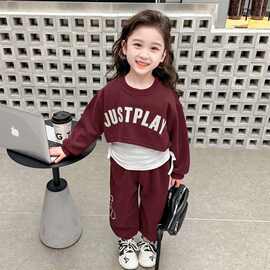 女童套装春秋2025新款儿童时髦网红女孩韩版秋季卫衣三件套运动服