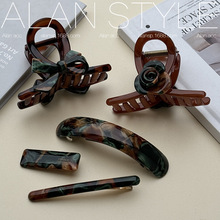 韩式复古花纹醋酸蝴蝶结发夹鲨鱼夹高级感套系弹簧夹鸭嘴夹子发绳