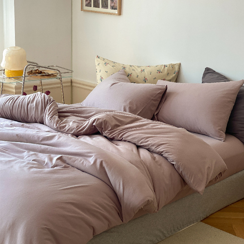 Nórdico ins color sólido simple doble pieza Tianzhu algodón desnudo dormir de punto algodón de cuatro piezas de algodón sábana ajustable 1,8