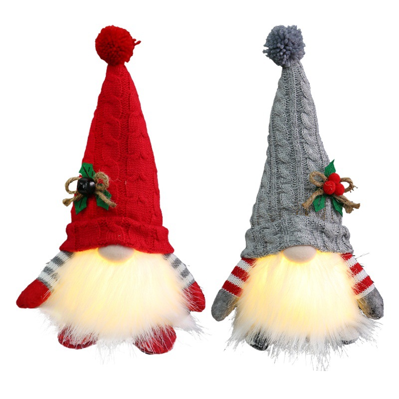 Gorro de punto iluminado, muñeco luminoso, adornos navideños, muñeco de Rodolfo, adornos navideños, muñeco de gnomo al por mayor