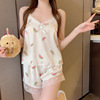 Summer cute pijama, lace shorts, set, V-neckline