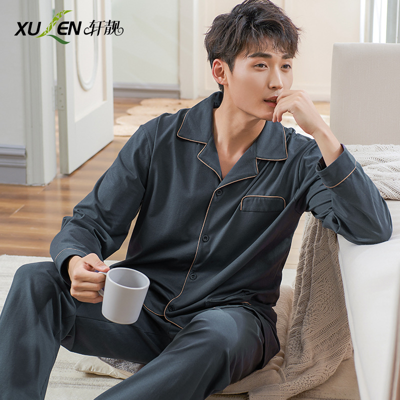 Pijamas de los hombres de primavera y otoño 100% algodón manga larga más tamaño desgaste del hogar Otoño e Invierno traje de algodón fino