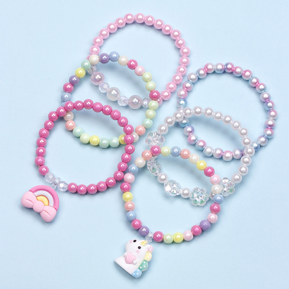 Cute Rainbow Unicorn Resin Beaded No Inlaid Bracelets