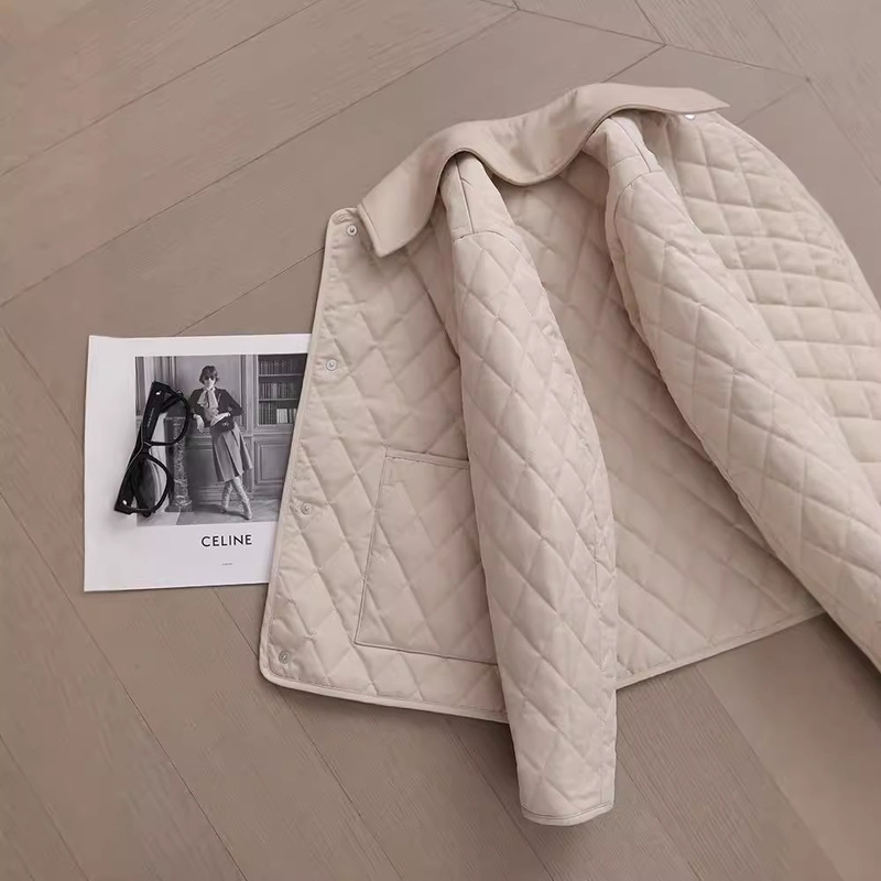 Spot Heavy Industry Short Top Boutique Loose Simple Quilted Quilted Small Lapel Jacket for Women New Style