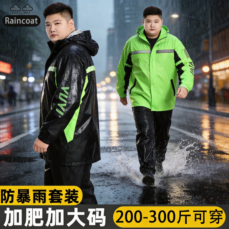 Extra Large Size Raincoat and Rain Pants Set, Plus Size, Unisex, Long Style, Full-Body Storm-Proof Rain Gear for Riders Extra Large Size Raincoat and Rain Pants Set, Plus Size, Unisex, Long Style, Full-Body Storm-Proof Rain Gear for Riders