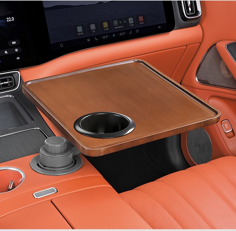 Car-mounted small table, floating round dining table for front and back seats, tea table with cup holder and tray, rotating tray for the driver and passenger seats