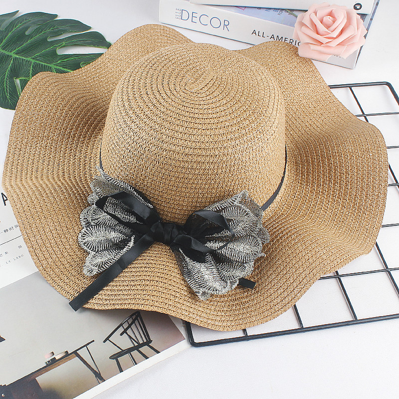 Primavera y verano malla arco sombrero para el sol con volantes sombrero para el sol moda damas playa sombrero al aire libre sombrero al por mayor