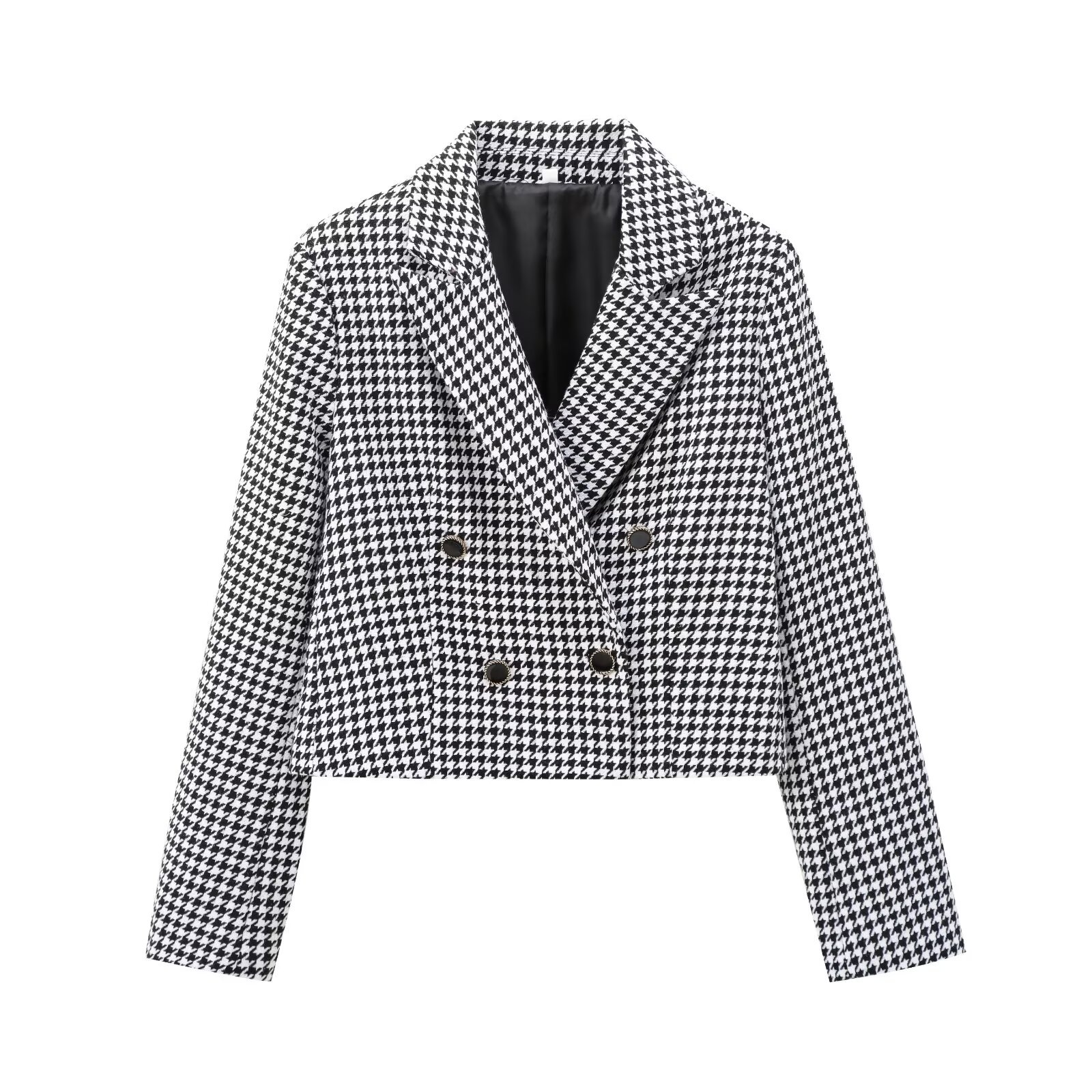 GraceChic 2025 Spring Autumn New Women's Fashion European And American Style French Houndstooth Short Casual Blazer Wide-Leg Pants_voghion.com