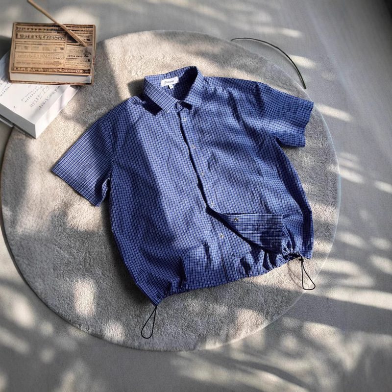 2025 New Spring and Summer Short-Sleeved Silhouette Loose Small Plaid Shirt Short-Sleeved Men's and Women's Jackets Retro Fashion Trend