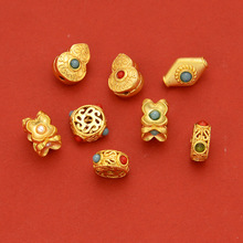 保色古法沙金饰品配件diy古法金蜻蜓眼葫芦隔珠手链编织串珠材料