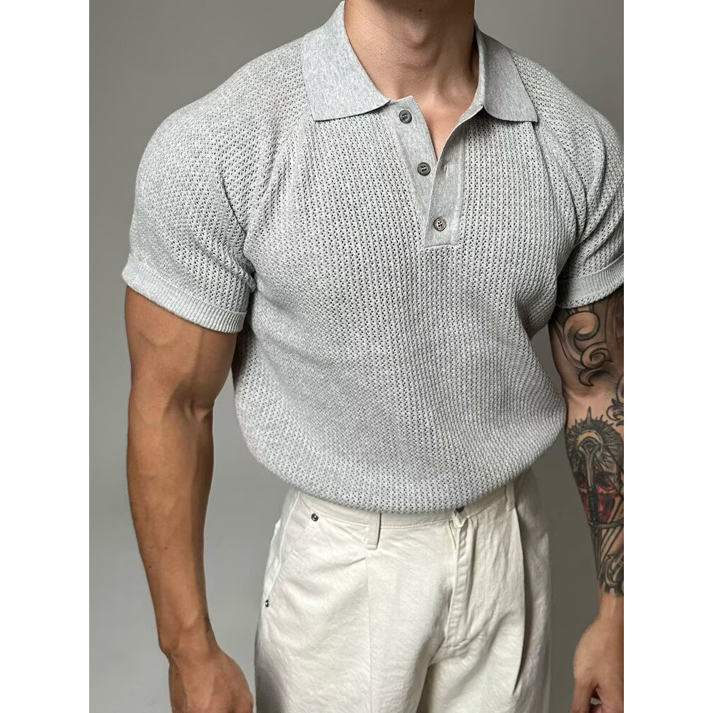Verano nuevo estilo suéter de manga corta hombre panal hueco camisa POLO cuello de camisa camiseta de negocios comercio exterior transfronterizo al por mayor
