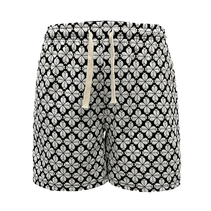 Houndstooth Floral Print High-Waist Straight Leg Pants Summer Thin Style Casual Beach Shorts For Men And Women Trendy Streetwear Five Pockets_voghion.com
