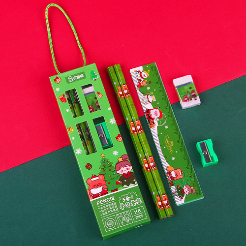 Children's Christmas Pencil Stationery Portable Five-in-One Learning Set Gift Box Kindergarten Christmas Birthday Souvenir