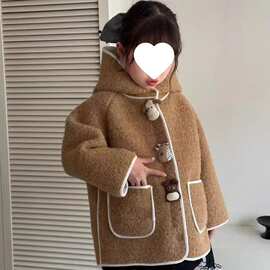 女童加绒外套春秋加厚中长款棉衣2025冬装女小童呢大衣韩系毛时尚