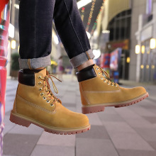马丁靴大黄靴男女款真皮厚底冬加绒雪地靴踢不烂大码增高工装靴子
