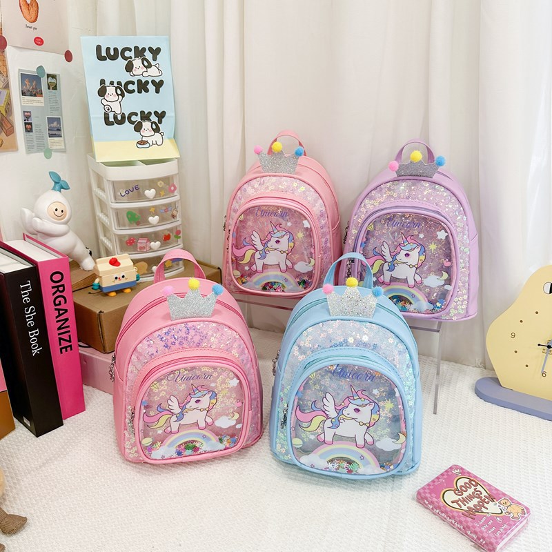 Mochila escolar de jardín de infantes para estudiantes de primaria, linda corona, linda mochila para bebé pony, nuevo bolso para niños de comercio exterior con lentejuelas