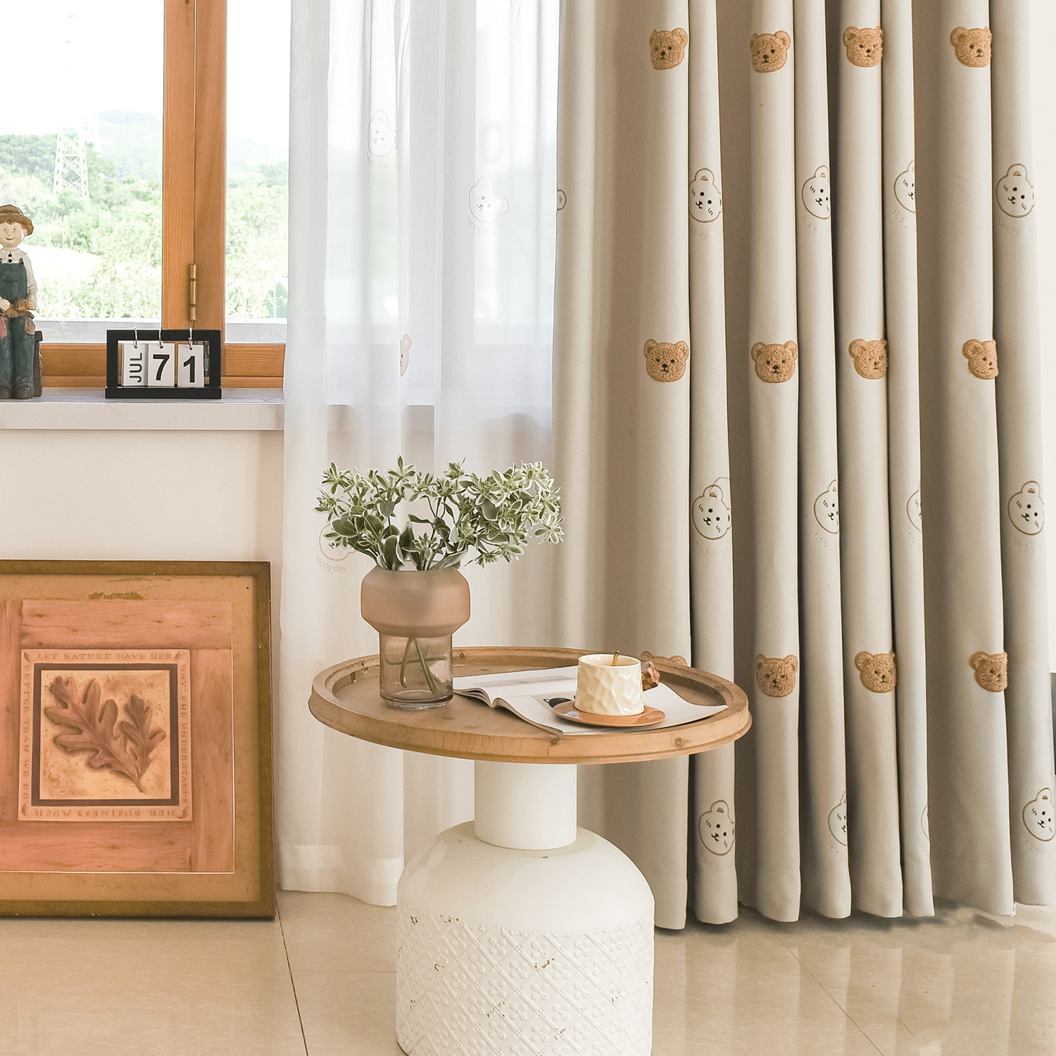 毛绒小熊卡通儿童房窗帘女孩男孩卧室新款全遮光窗帘飘窗纱帘