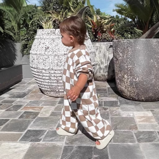 Amazon Autumn Ins Baby Long Crawling European and American Boys and Girls Plaid Terry Cotton Long Sleeve Jumpsuit for Outerwear